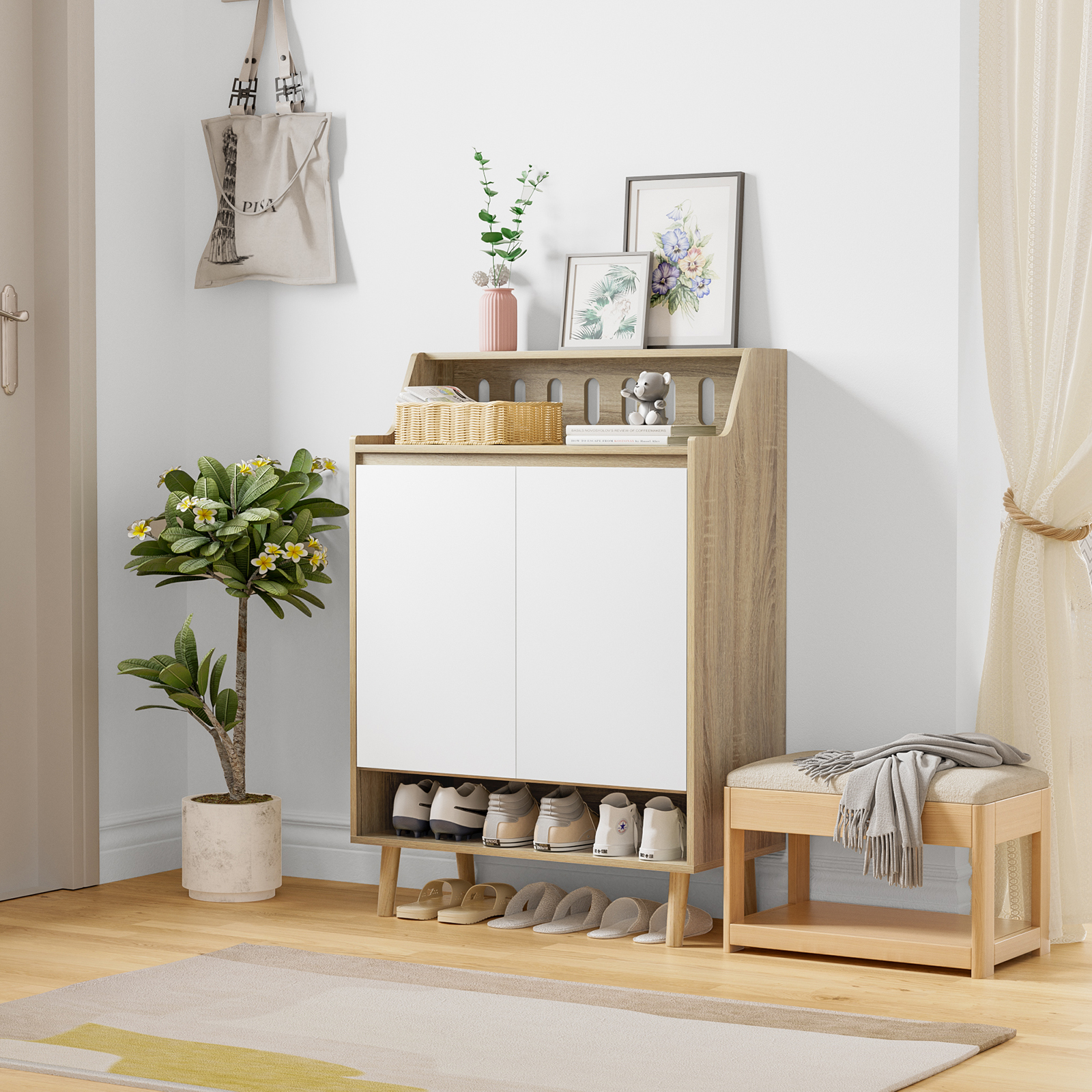 Anmytek Storage Cabinet with Doors, 5-Tier Wooden Shoes Rack Shoe Storage Organizer