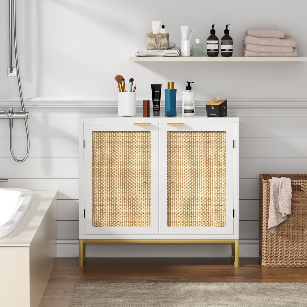 Anmytek Rattan Cabinet, Sideboard Buffet Storage Cabinet with 2 Doors