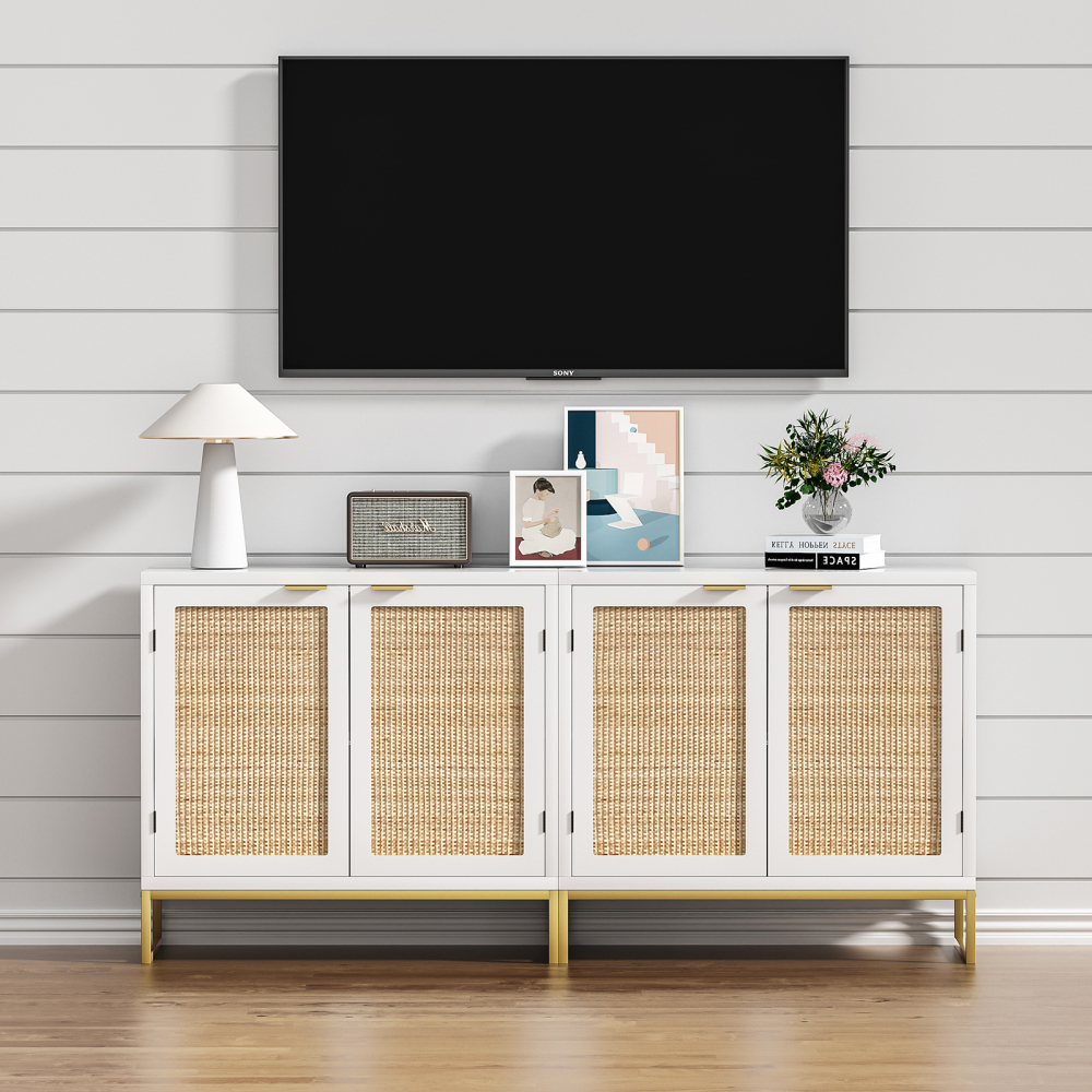 Anmytek Rattan Cabinet, Sideboard Buffet Storage Cabinet with 2 Doors