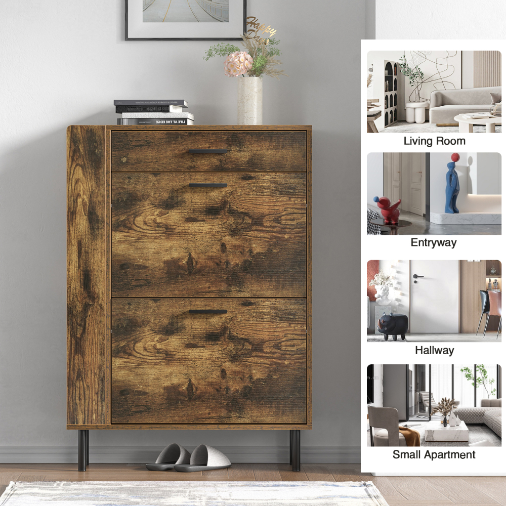 Anmytek Shoe Storage Cabinet with 2 Flip Drawers, Freestanding Shoe Rack Storage Organizer with Shelves Drawers