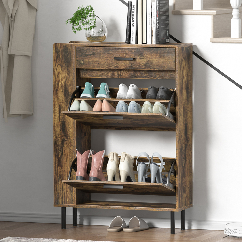 Anmytek Shoe Storage Cabinet with 2 Flip Drawers, Freestanding Shoe Rack Storage Organizer with Shelves Drawers