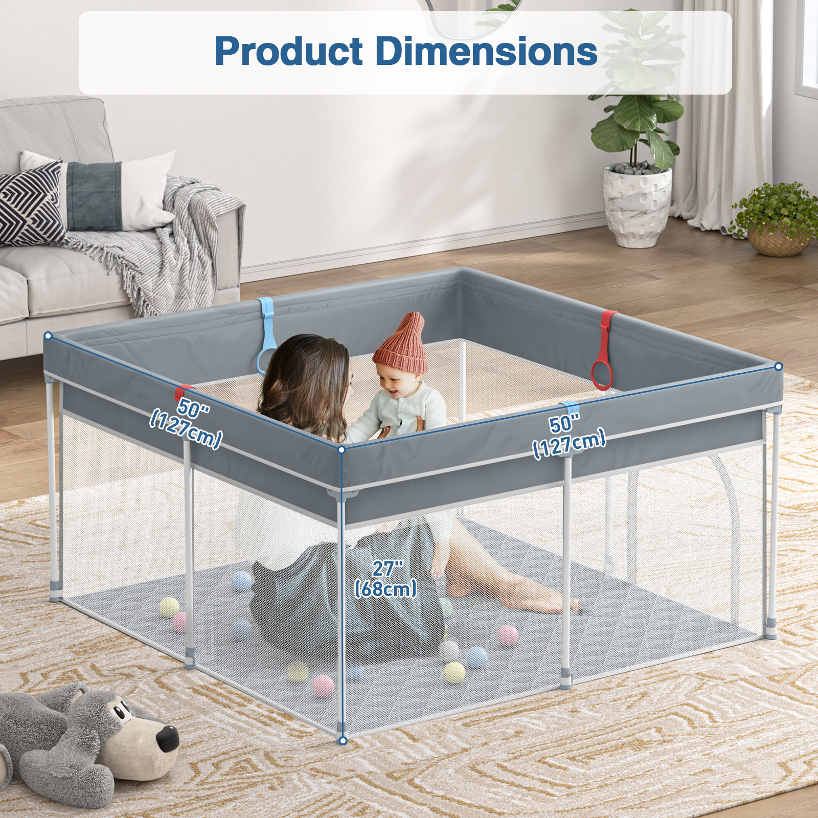 Anmytek Foldable Baby Playpen with Mat, Safe Sturdy, Play Yard, Anti-Slip, Playard with Mat