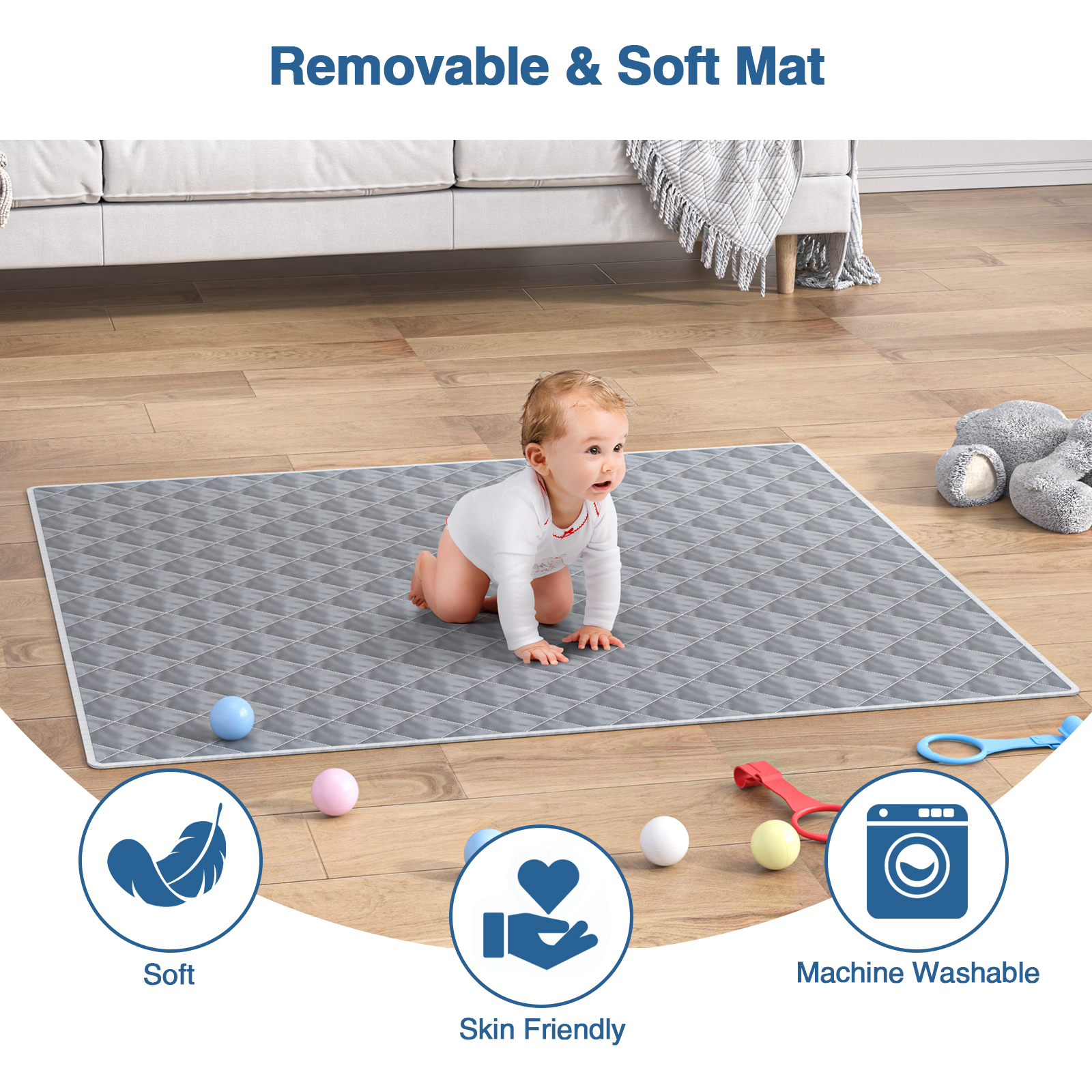 Anmytek Foldable Baby Playpen with Mat, Safe Sturdy, Play Yard, Anti-Slip, Playard with Mat