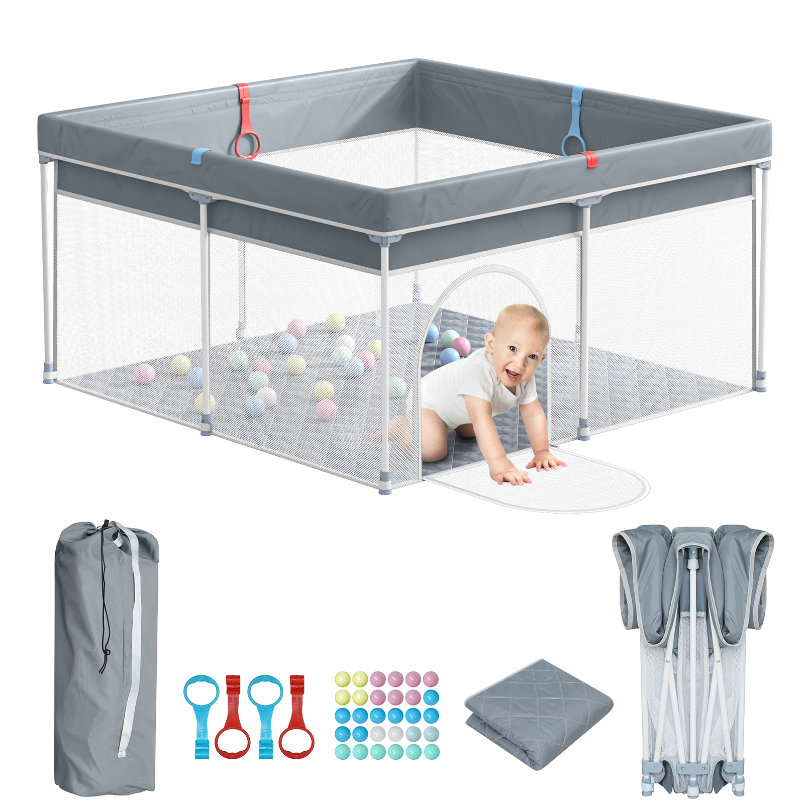 Anmytek Foldable Baby Playpen with Mat, Safe Sturdy, Play Yard, Anti-Slip, Playard with Mat