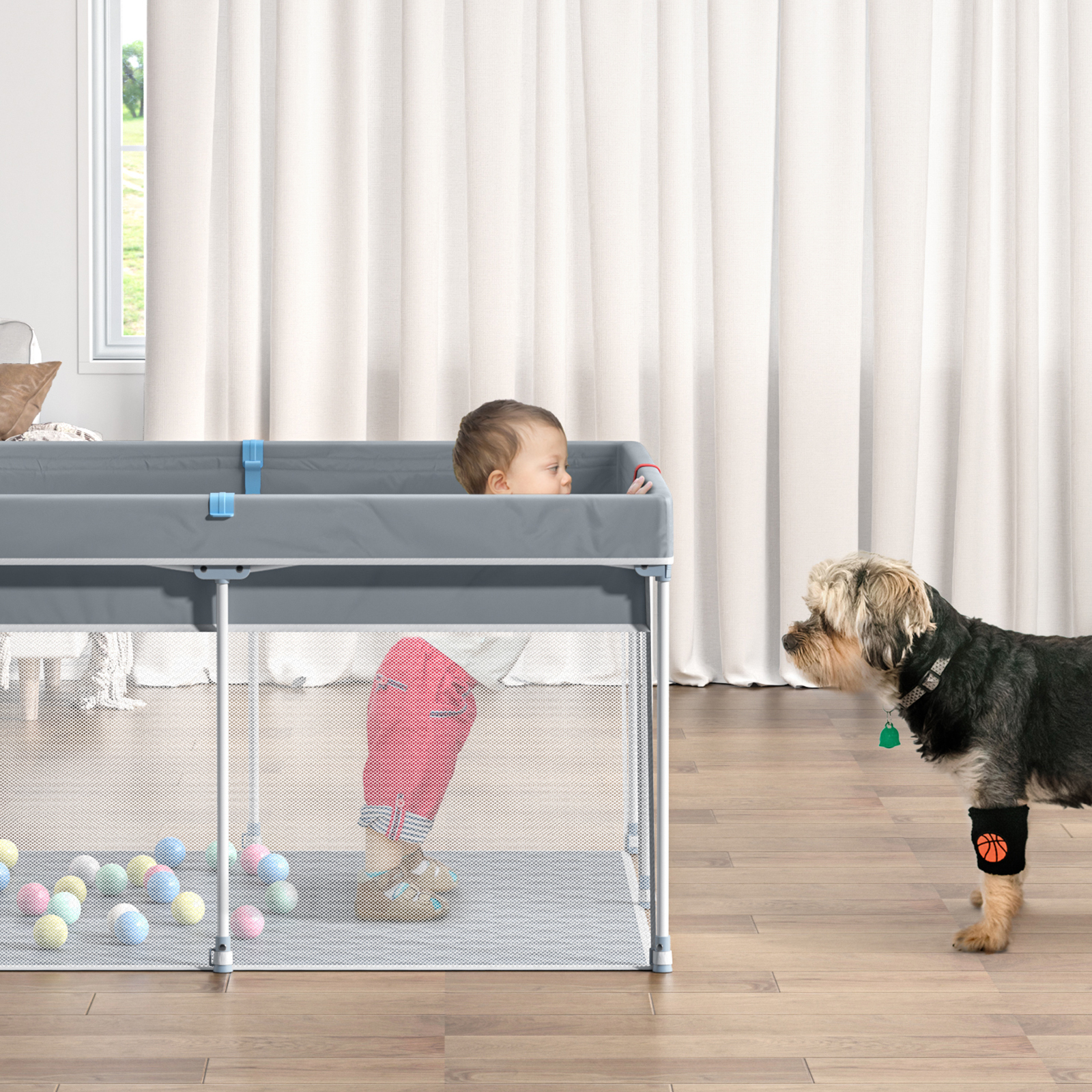 Anmytek Foldable Baby Playpen with Mat, Safe Sturdy, Play Yard, Anti-Slip, Playard with Mat