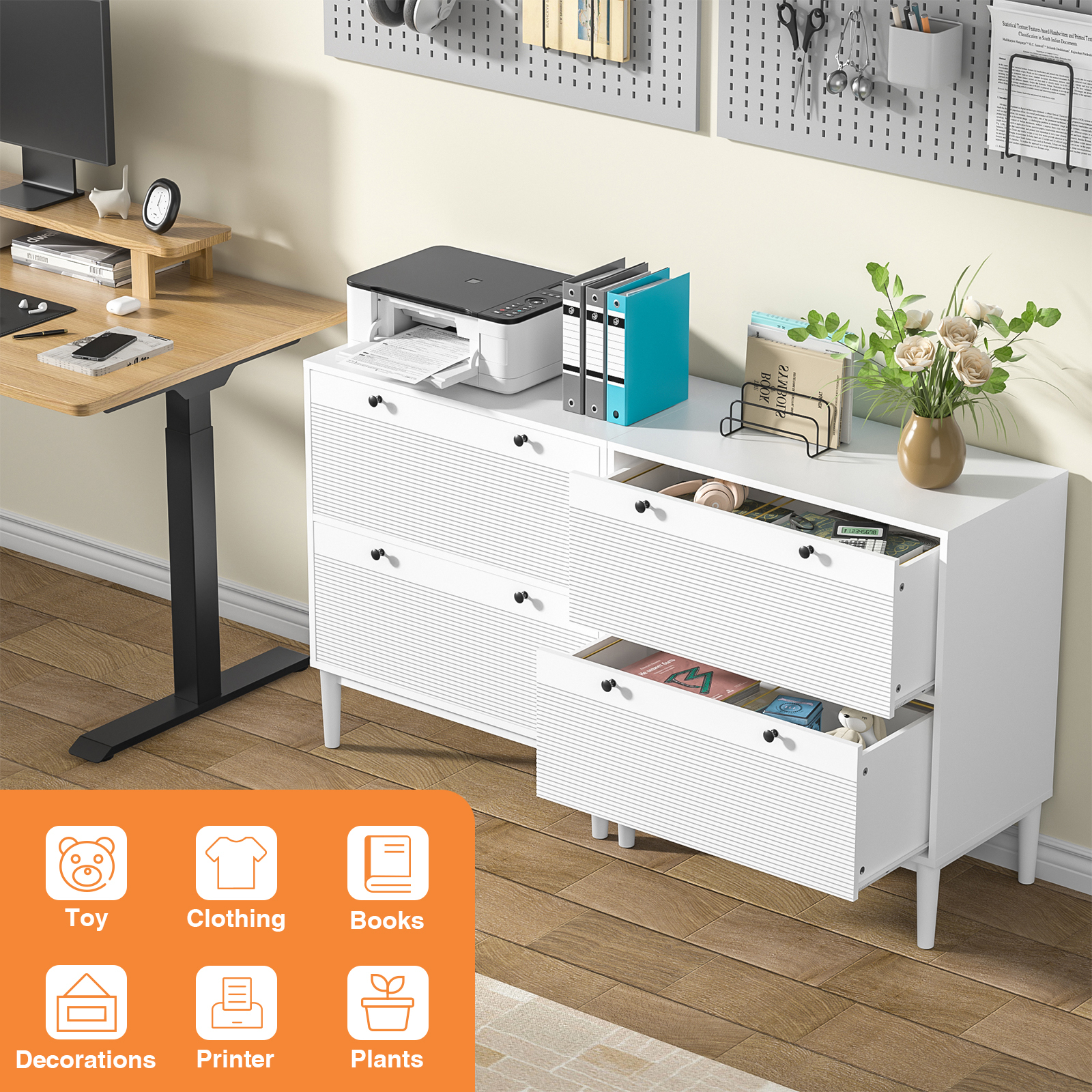 Anmytek Lateral File Cabinet with 2 Drawers, Filing Cabinet with Adjustable Hanging Bar for Letter
