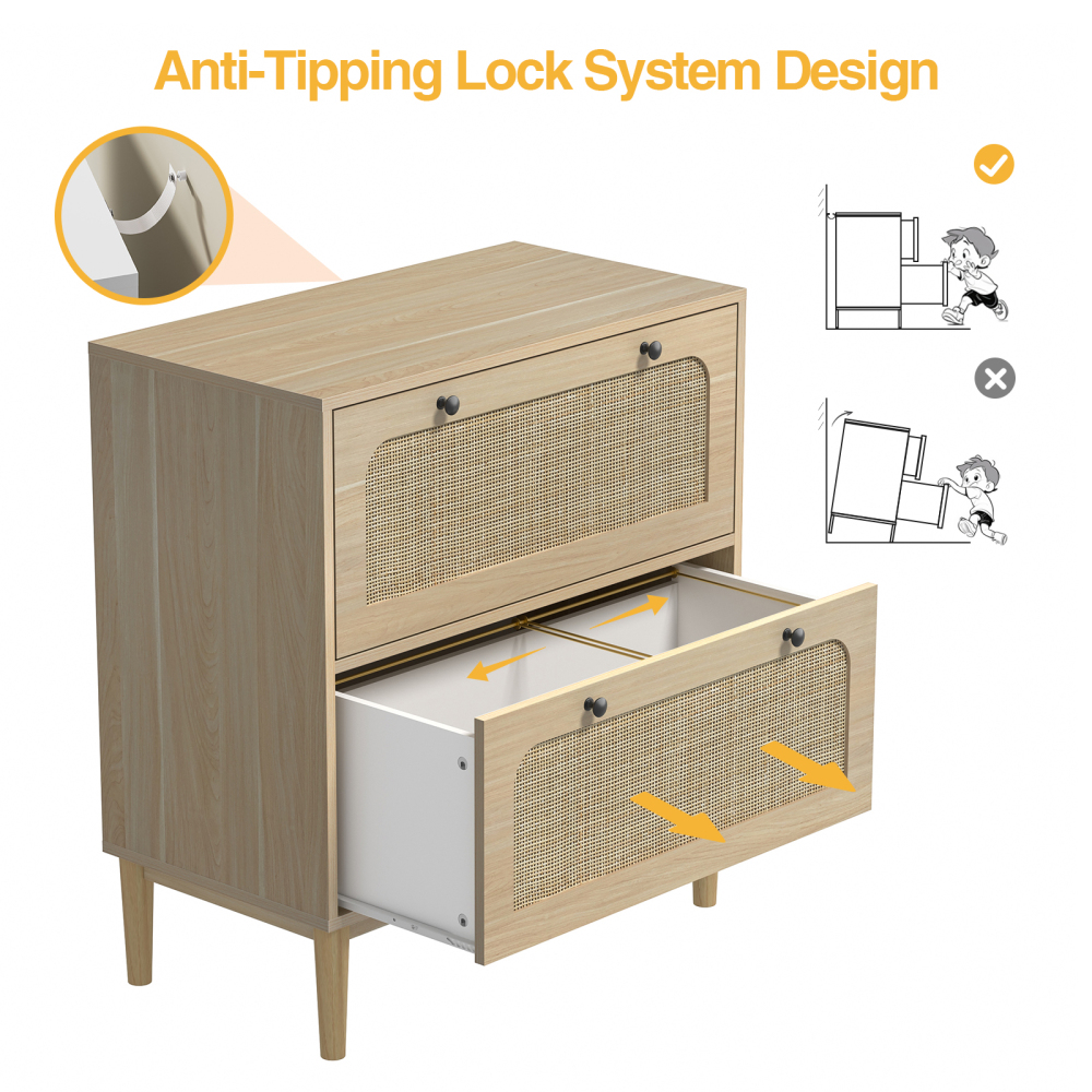 Anmytek Lateral File Cabinet, Rattan Filing Cabinet with Adjustable Hanging Bar for Letter