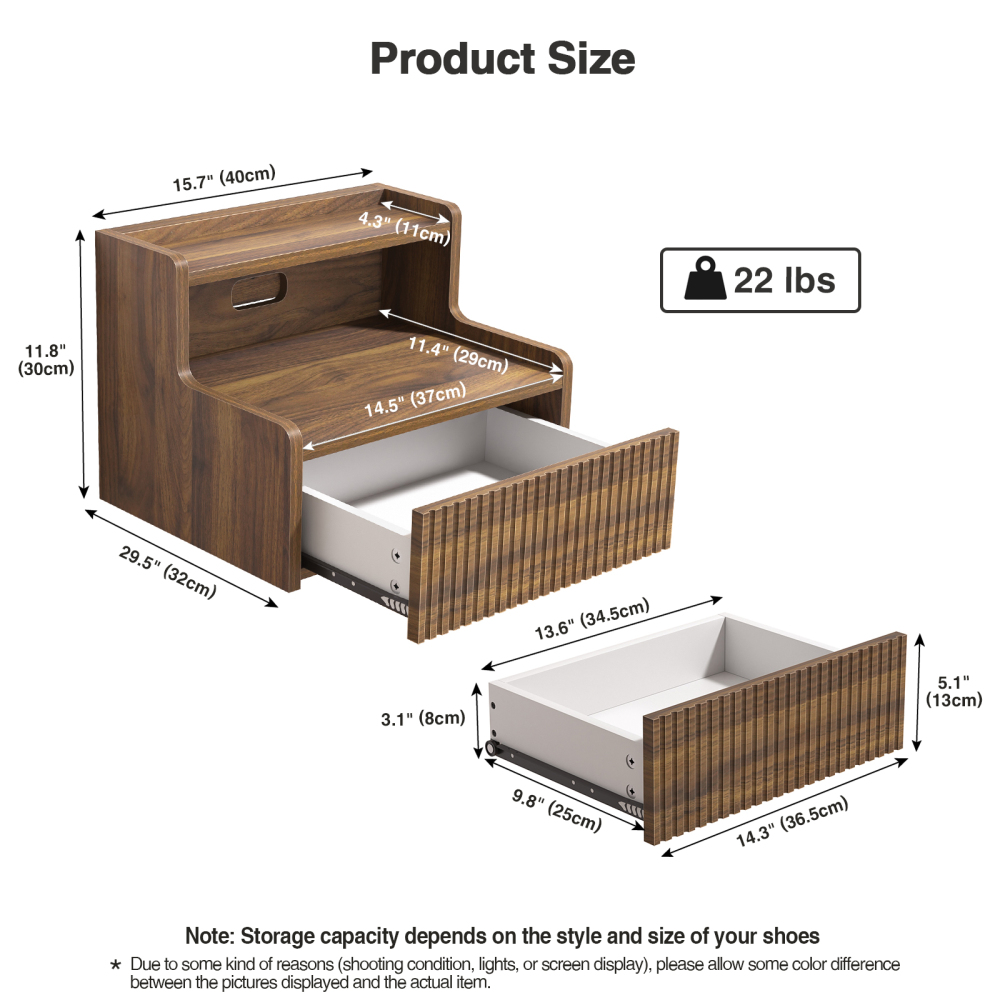 Anmytek Walnut Floating Nightstand Set of 2 with Drawer, Wall Mounted Night Stand, Small Bedside End Table