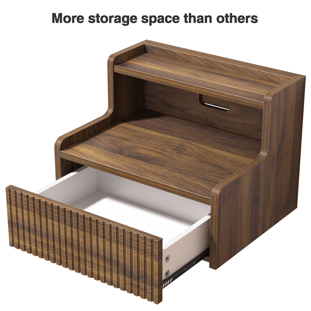 Anmytek Walnut Floating Nightstand Set of 2 with Drawer, Wall Mounted Night Stand, Small Bedside End Table