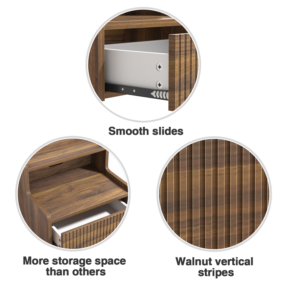 Anmytek Walnut Floating Nightstand Set of 2 with Drawer, Wall Mounted Night Stand, Small Bedside End Table
