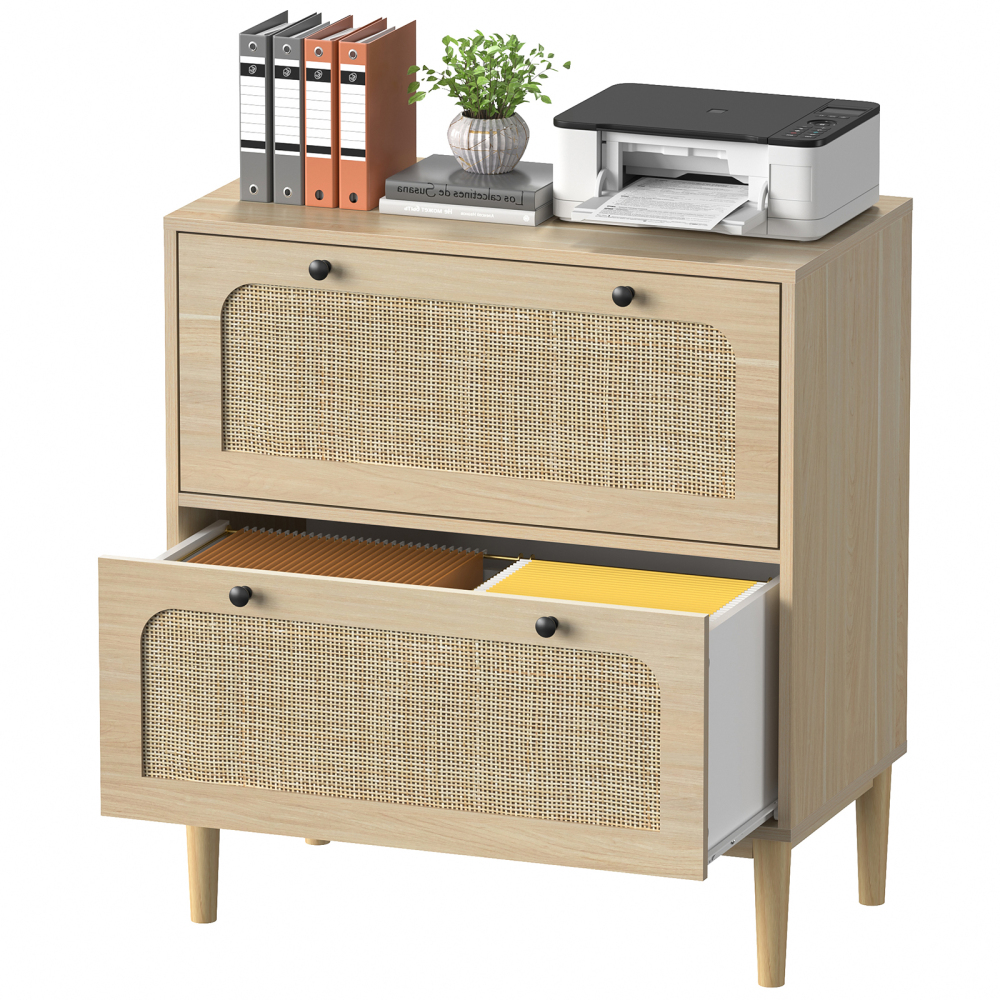 Anmytek Lateral File Cabinet, Rattan Filing Cabinet with Adjustable Hanging Bar for Letter