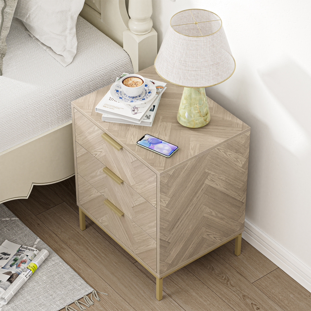 Anmytek 2pcs 3 Drawer Nightstand for Bedroom, Set of 2 Side Tables with 3 Drawers