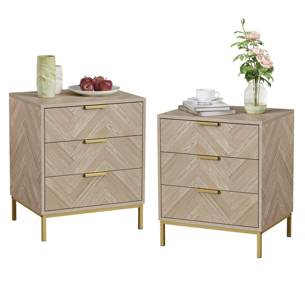 Anmytek 2pcs 3 Drawer Nightstand for Bedroom, Set of 2 Side Tables with 3 Drawers