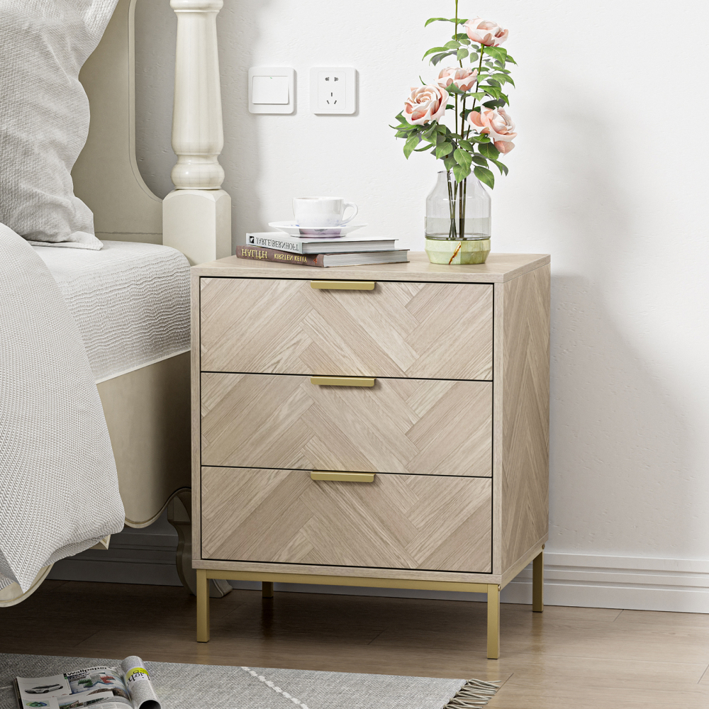 Anmytek 2pcs 3 Drawer Nightstand for Bedroom, Set of 2 Side Tables with 3 Drawers