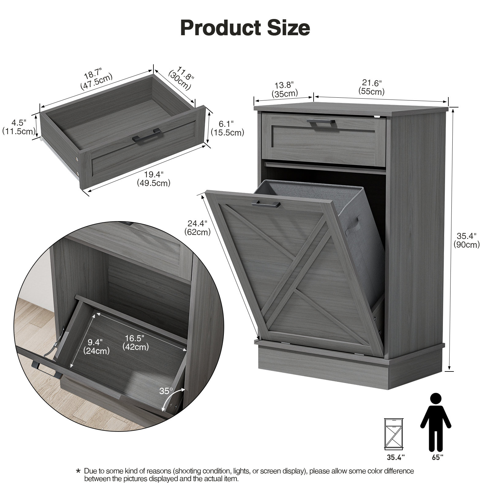 Anmytek 10 Gallon Tilt Out Trash Can Cabinet with Drawer, Kitchen Freestanding Wood Recycling Trash Cabinet