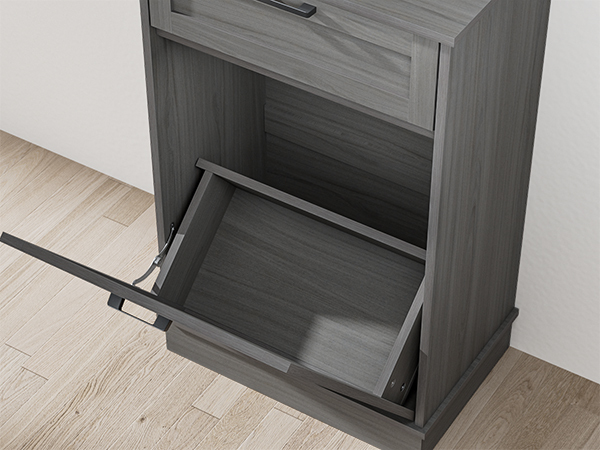 Anmytek 10 Gallon Tilt Out Trash Can Cabinet with Drawer, Kitchen Freestanding Wood Recycling Trash Cabinet