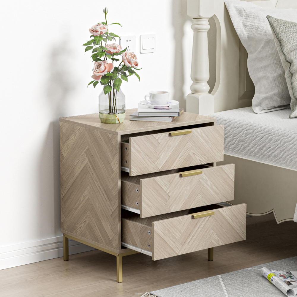 Anmytek 2pcs 3 Drawer Nightstand for Bedroom, Set of 2 Side Tables with 3 Drawers