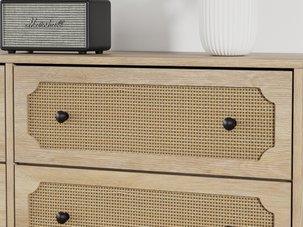 Anmytek Rattan 6 Drawer Dresser for Bedroom, Modern Storage Cabinet Dresser Chest of Drawers