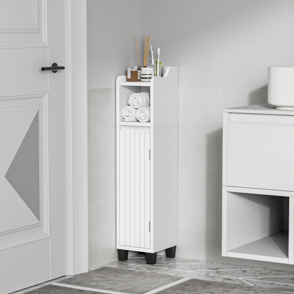 Anmytek Bathroom Storage Cabinet, Corner Floor Cabinet with Shelves Narrow Toilet Open Storage