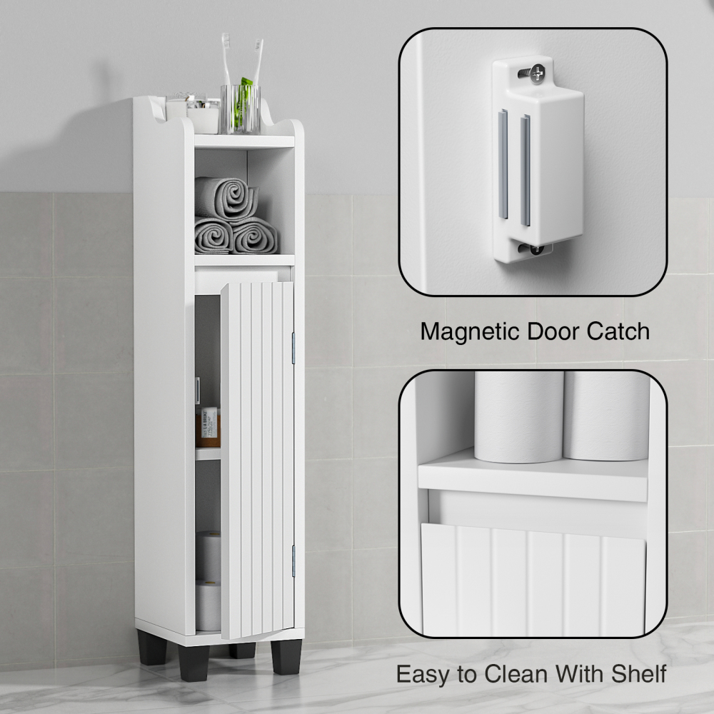 Anmytek Bathroom Storage Cabinet, Corner Floor Cabinet with Shelves Narrow Toilet Open Storage