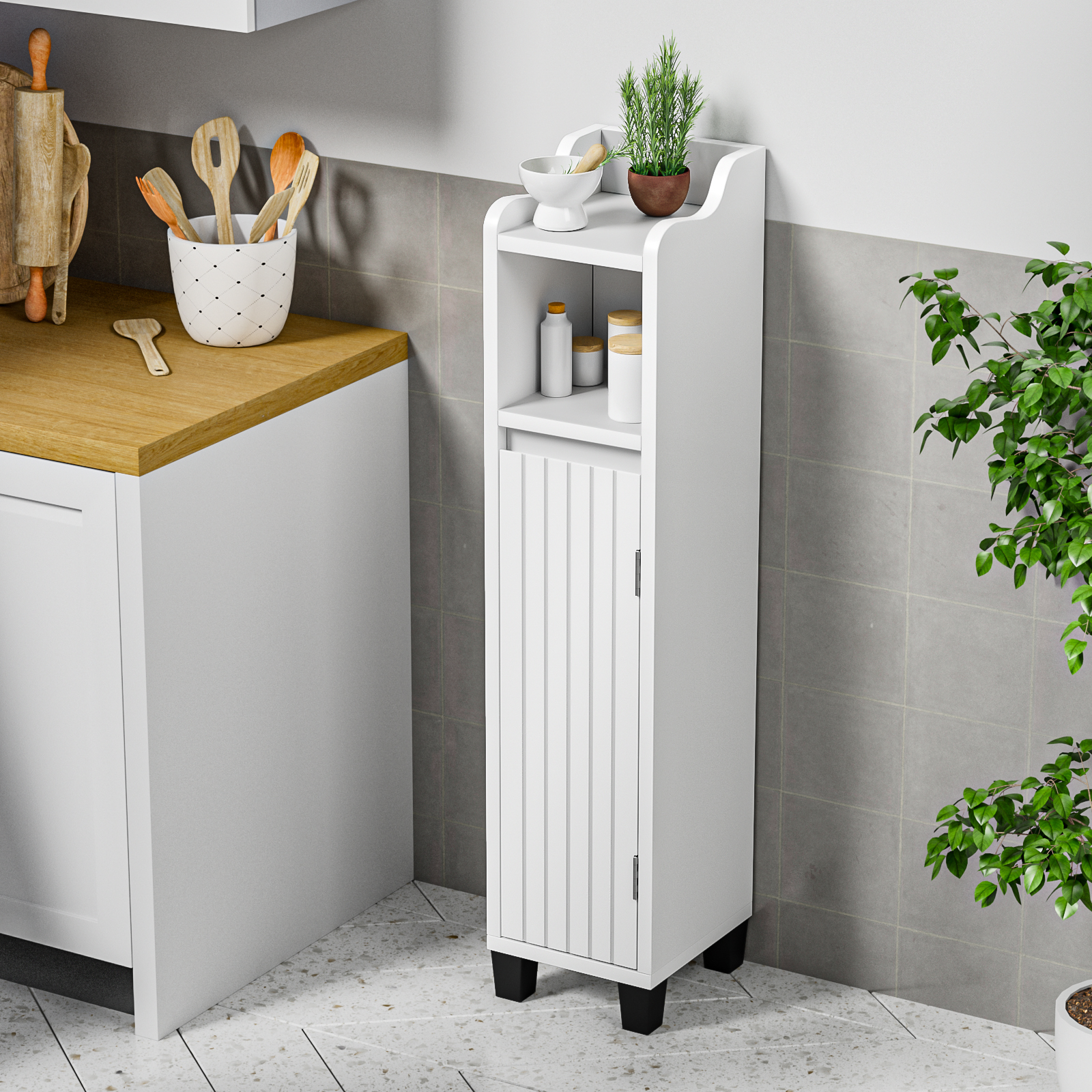 Anmytek Bathroom Storage Cabinet, Corner Floor Cabinet with Shelves Narrow Toilet Open Storage