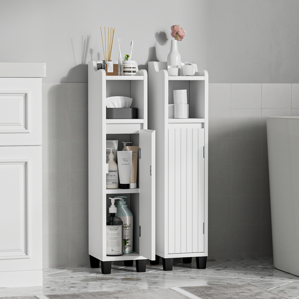 Anmytek Bathroom Storage Cabinet, Corner Floor Cabinet with Shelves Narrow Toilet Open Storage