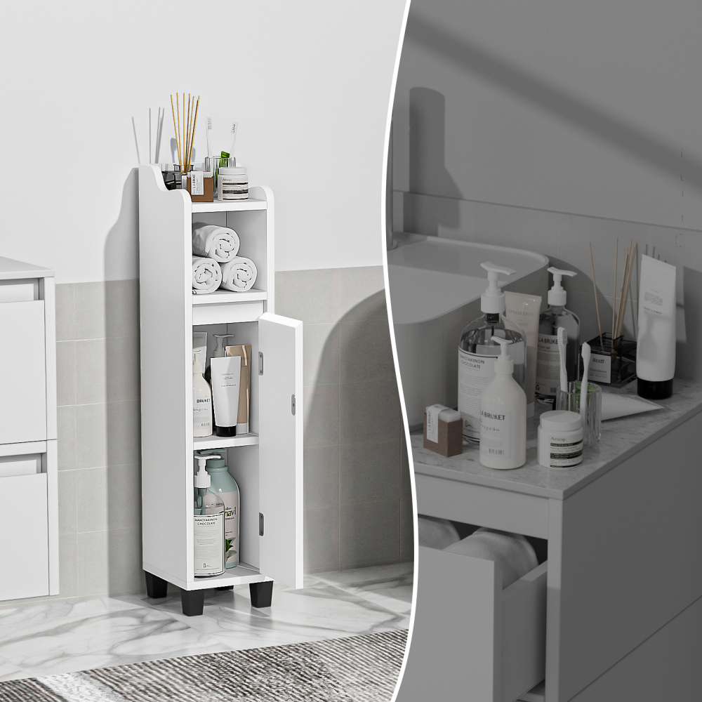 Anmytek Bathroom Storage Cabinet, Corner Floor Cabinet with Shelves Narrow Toilet Open Storage