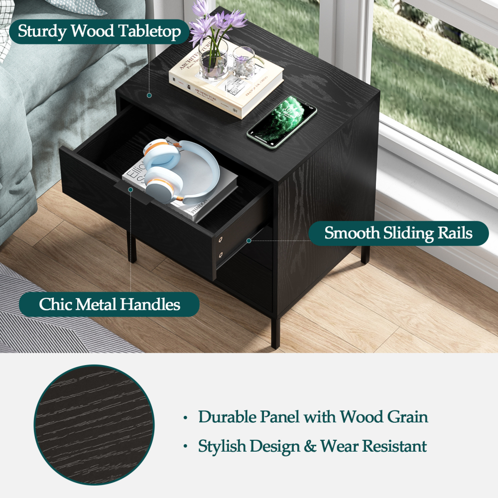 Anmytek Nightstand with 3 Drawers, White Bedside Table Sofa End Side Table
