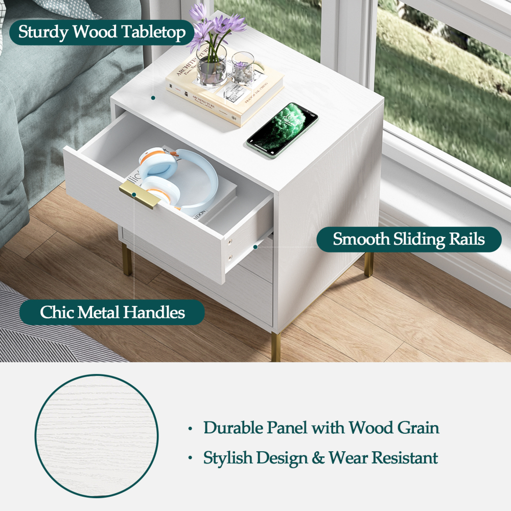 Anmytek Nightstand with 3 Drawers, Modern Wood Night Stand for Bedroom