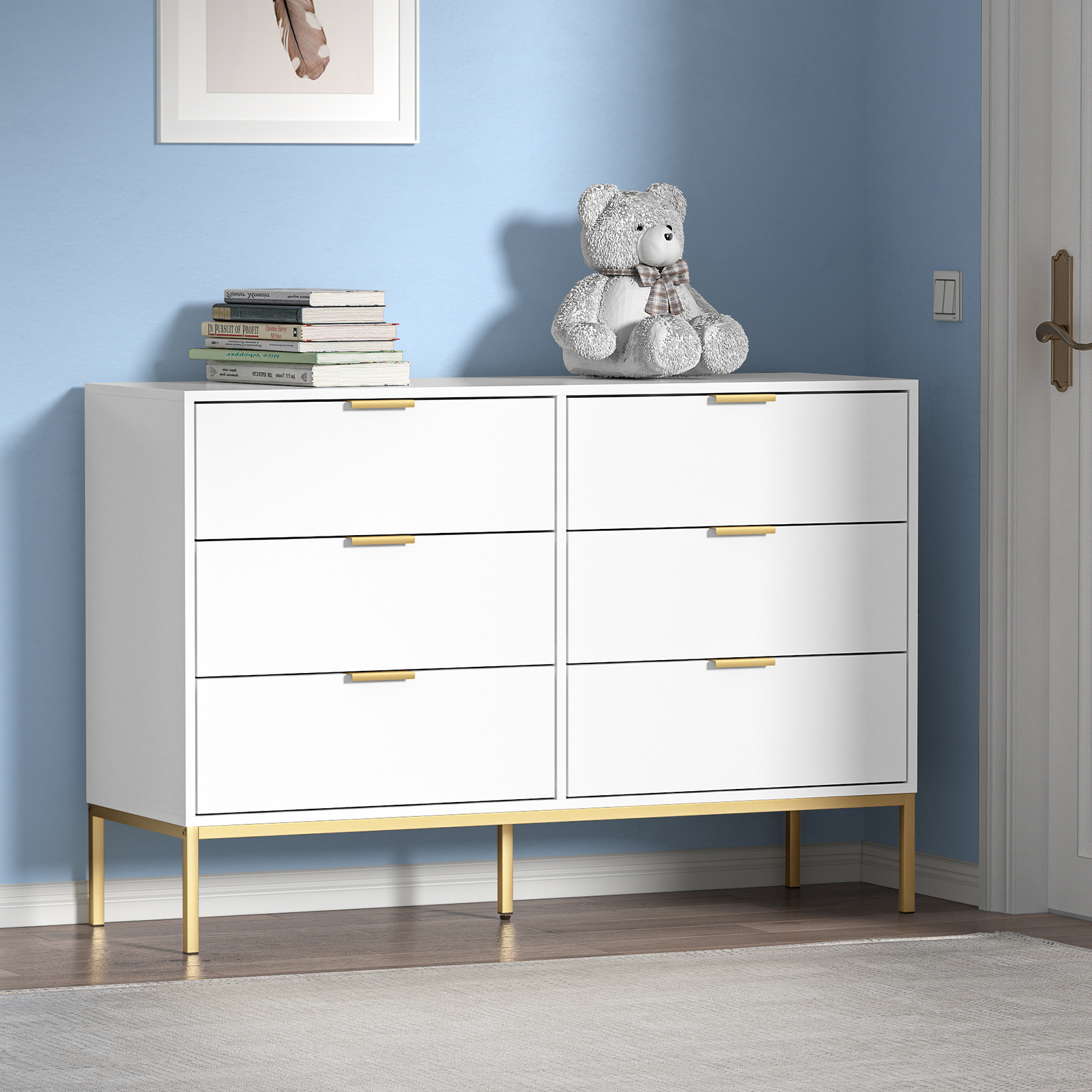 Anmytek Modern Black 6 Drawer Dresser