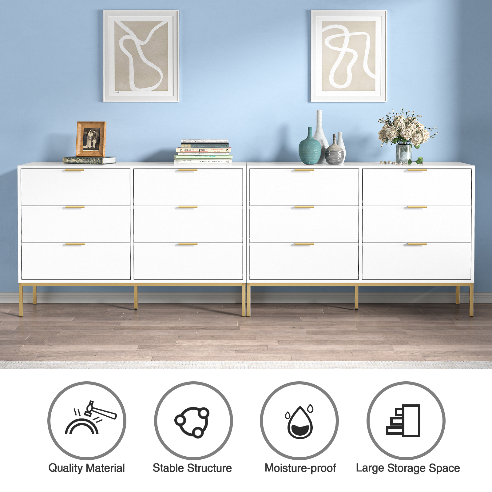 Anmytek Modern Black 6 Drawer Dresser