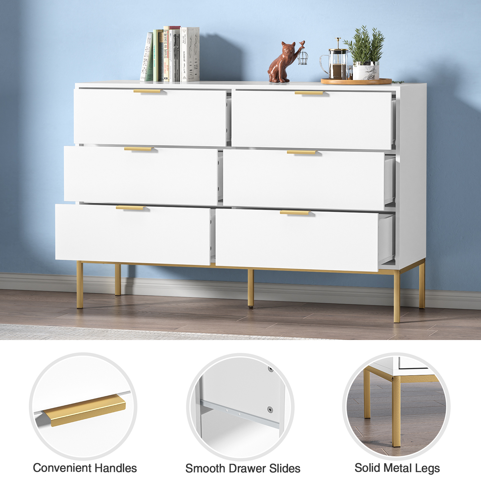 Anmytek Modern Black 6 Drawer Dresser
