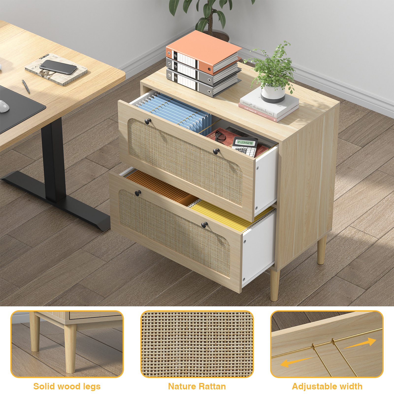 Anmytek Lateral File Cabinet with 2 Drawers, Filing Cabinet with Adjustable Hanging Bar for Letter