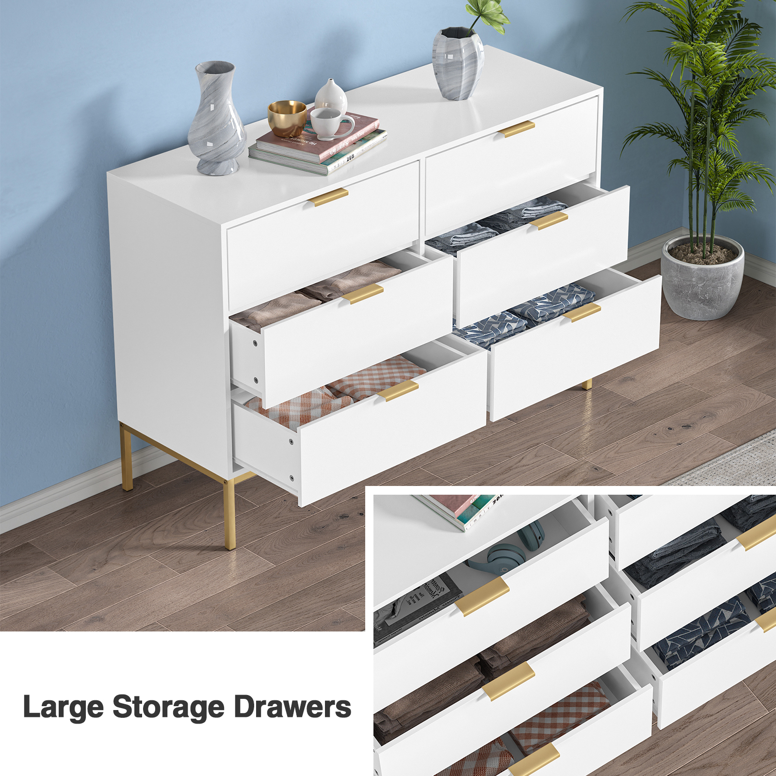 Anmytek Modern Black 6 Drawer Dresser