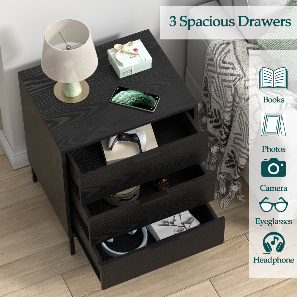 Anmytek Nightstand with 3 Drawers, White Bedside Table Sofa End Side Table