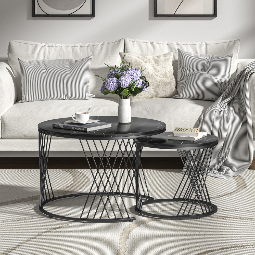 Anmytek Round Coffee Table Set of 2, Modern Coffee Tables for Living Room