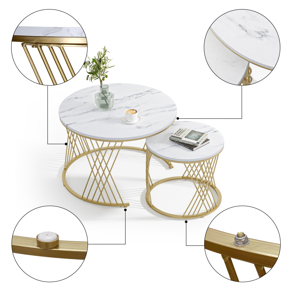 Anmytek Black Round Coffee Table Set of 2, Nesting Coffee Table
