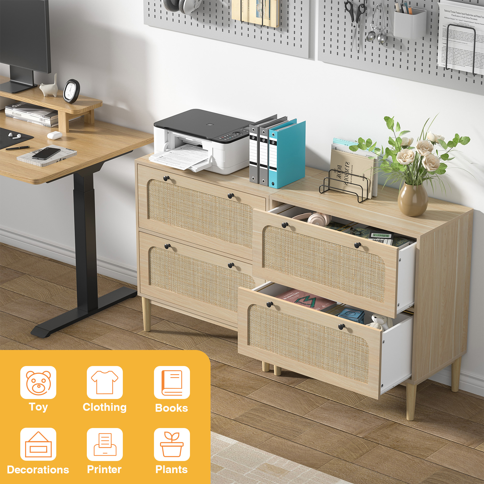 Anmytek Lateral File Cabinet with 2 Drawers, Filing Cabinet with Adjustable Hanging Bar for Letter
