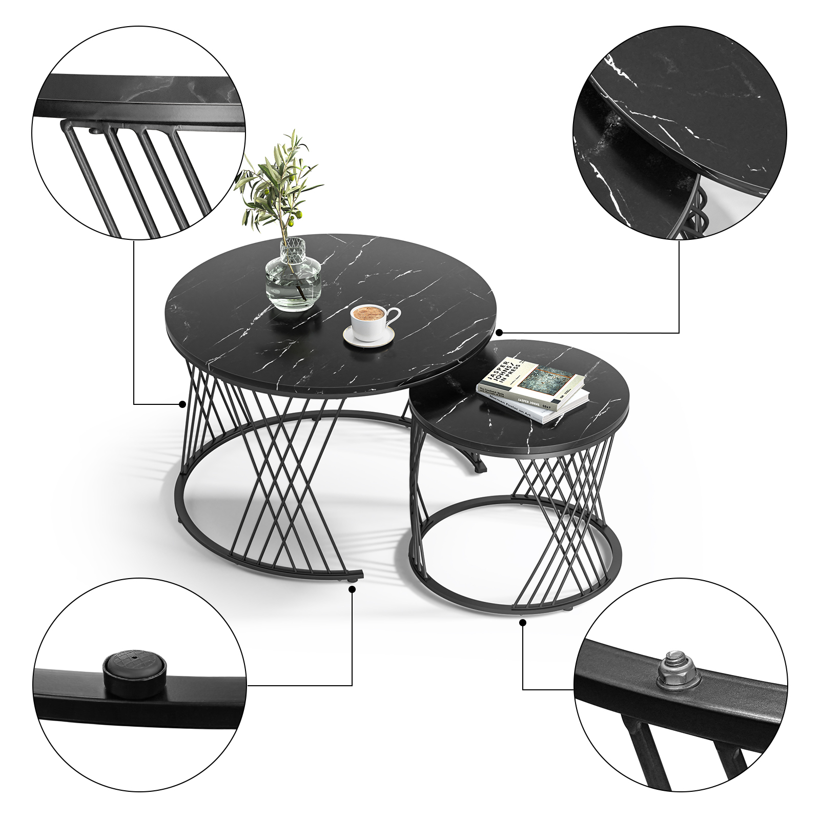 Anmytek Round Coffee Table Set of 2, Modern Coffee Tables for Living Room