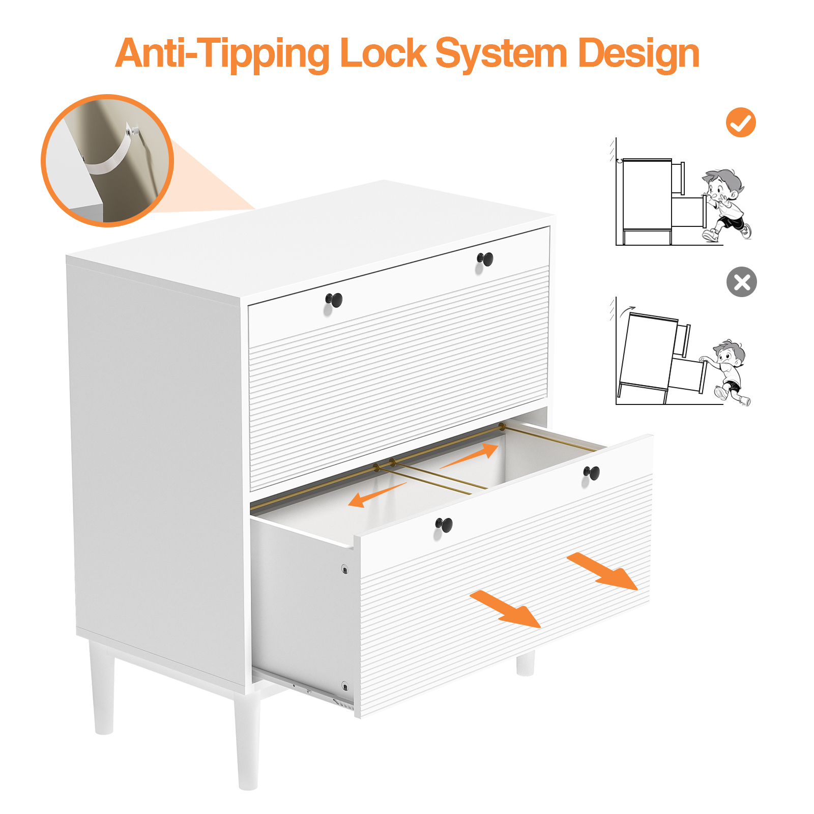 Anmytek Lateral File Cabinet, Rattan Filing Cabinet with Adjustable Hanging Bar for Letter
