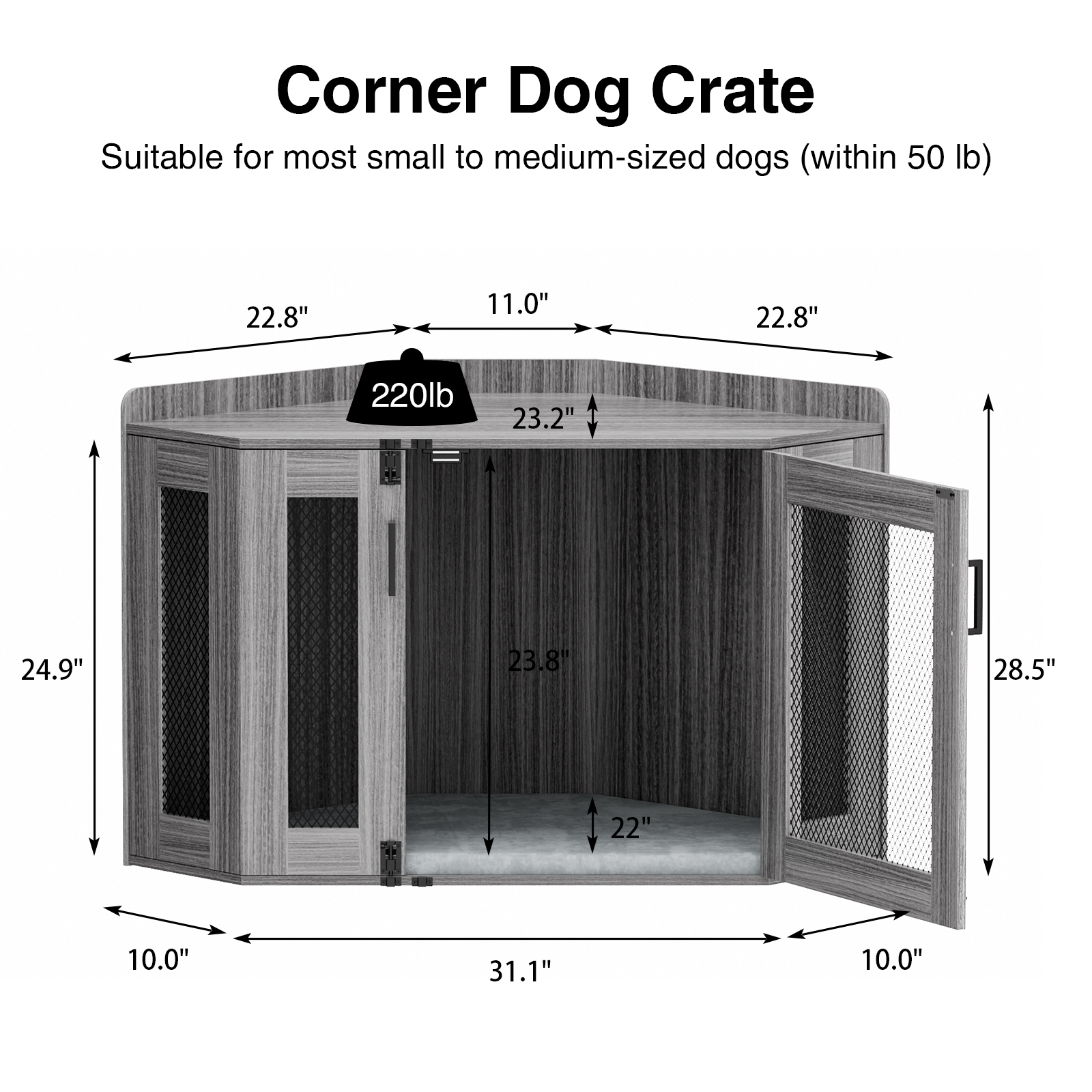 Anmytek Wooden Corner Dog Crate Furniture, Wooden Dog Kennel End Table
