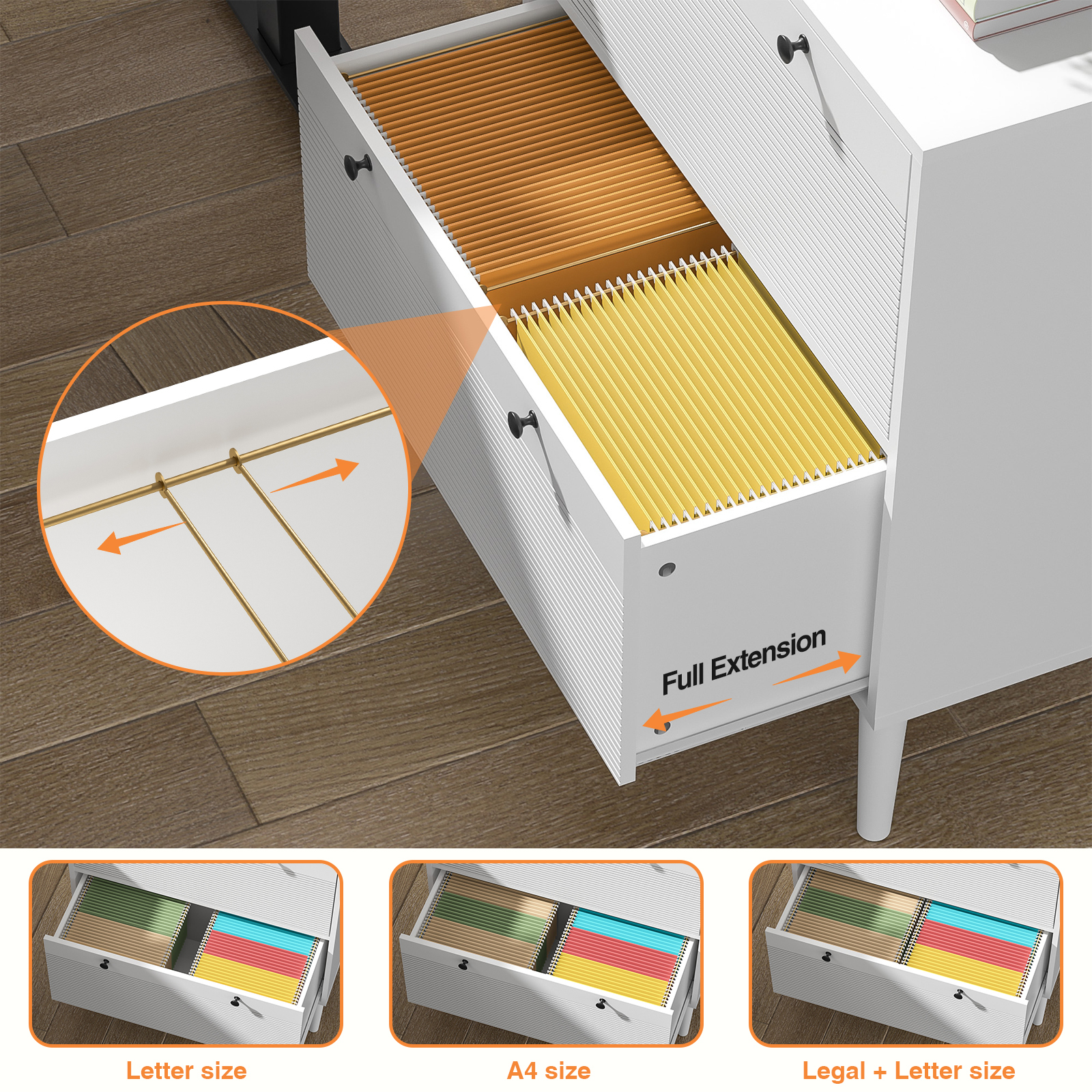 Anmytek Lateral File Cabinet, Rattan Filing Cabinet with Adjustable Hanging Bar for Letter