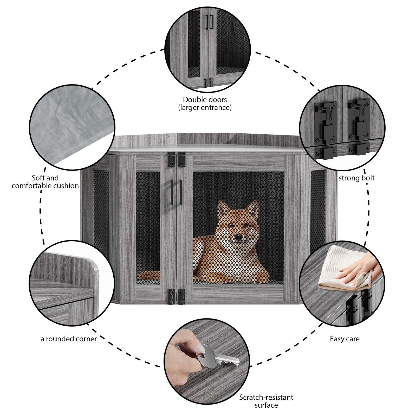 Anmytek Wooden Corner Dog Crate Furniture, Wooden Dog Kennel End Table