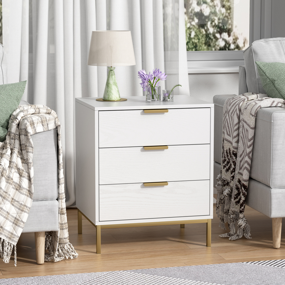 Anmytek Nightstand with 3 Drawers, Modern Wood Night Stand for Bedroom