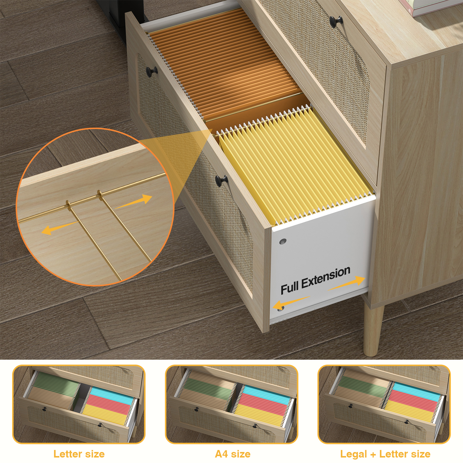 Anmytek Lateral File Cabinet with 2 Drawers, Filing Cabinet with Adjustable Hanging Bar for Letter
