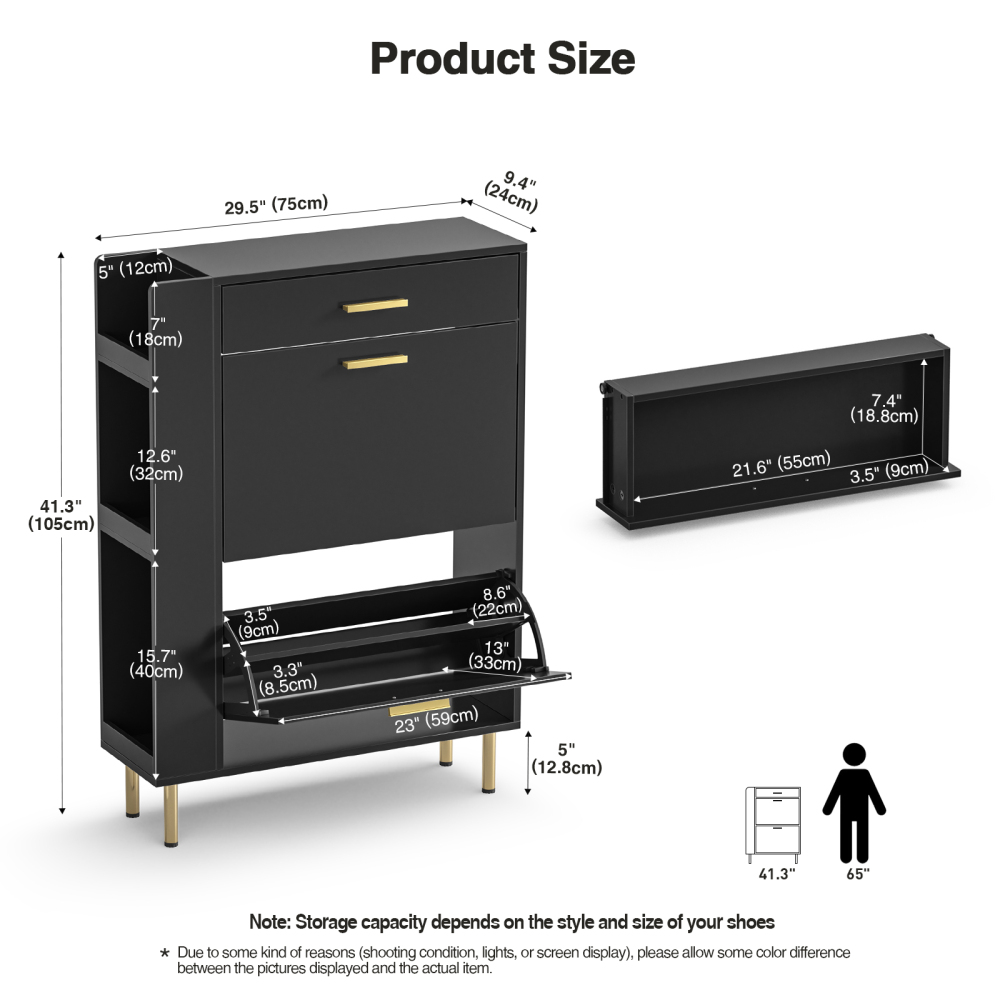 Anmytek White Shoe Cabinet with 2 Flip Drawers, Freestanding Shoe Rack Storage Organizer