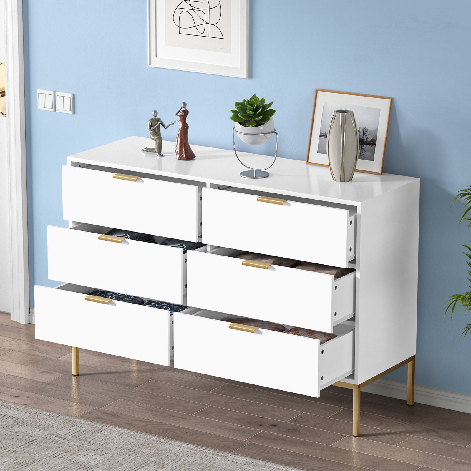Anmytek Modern Black 6 Drawer Dresser