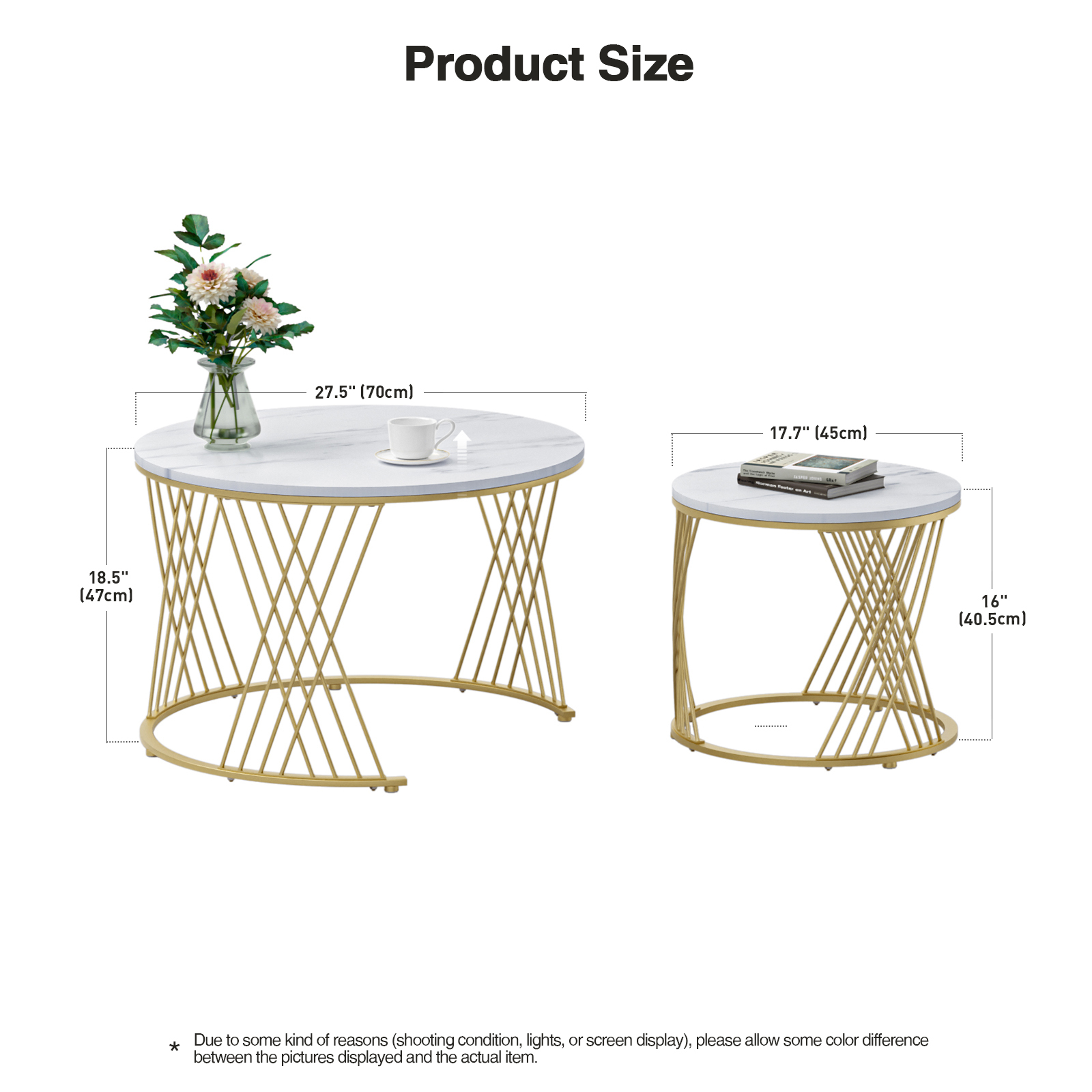 Anmytek Black Round Coffee Table Set of 2, Nesting Coffee Table