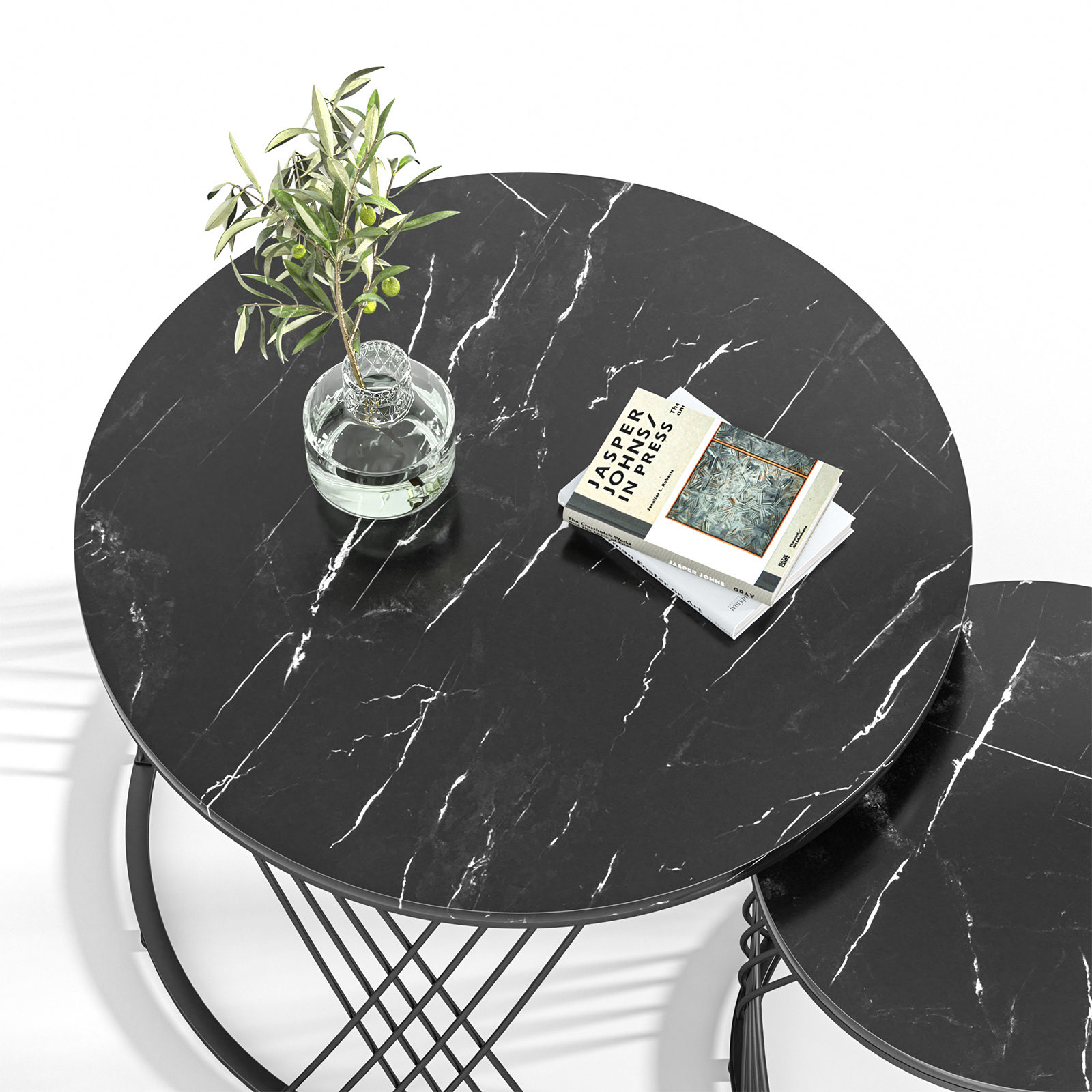 Anmytek Round Coffee Table Set of 2, Modern Coffee Tables for Living Room