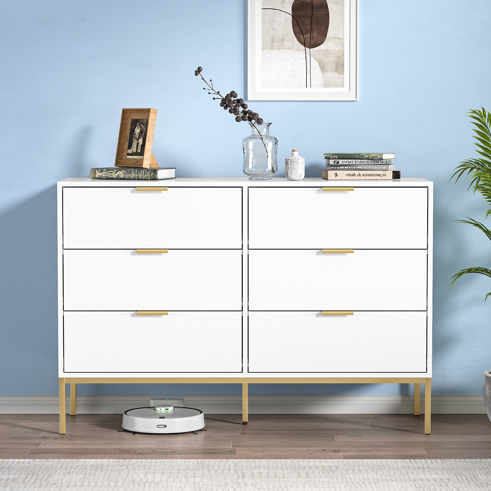 Anmytek Modern Black 6 Drawer Dresser